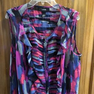 Alfani button down shirt with ruffle trim.